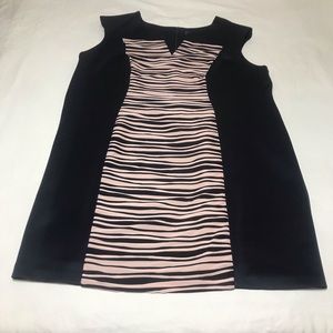 New Navy Blue and Pink Stripes Midi Sheath Dress